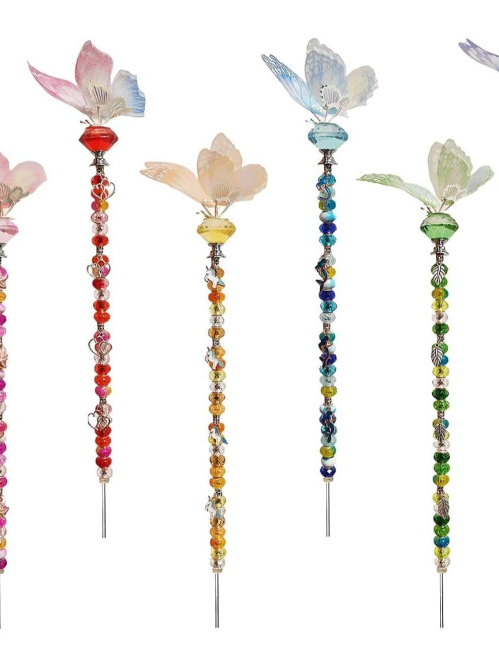 200Pcs DIY Butterfly Garden Stakes Kit - Fairy Wand Garden Stake Beads Kits, Fai